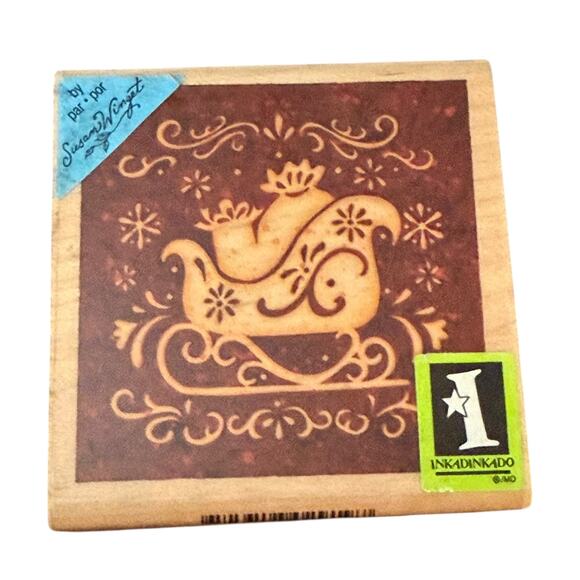 Inkadinkado Susan Winget 2012 Christmas Santa Sleigh With Gifts Rubber Stamp - Picture 1 of 3